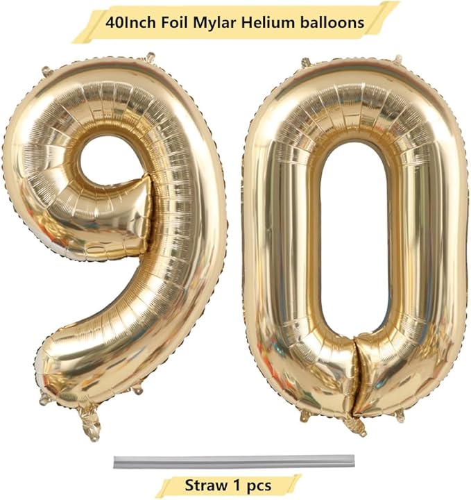 40 Inch Light Gold 90 Number Balloons White Gold Giant 90 Foil Mylar Helium Large Digital Balloon Champagne Gold Birthday Numbers Jumbo Balloons 90th Anniversary Events Party Decorations Supplies