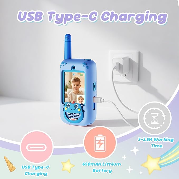 Video Walkie Talkies for Kids, Rechargeable 2 Pack Long Range Two Way Radios with 4 Voice Changer Effects, Toys for Boys Girls Ages 3-12, Outdoor Camping Birthday