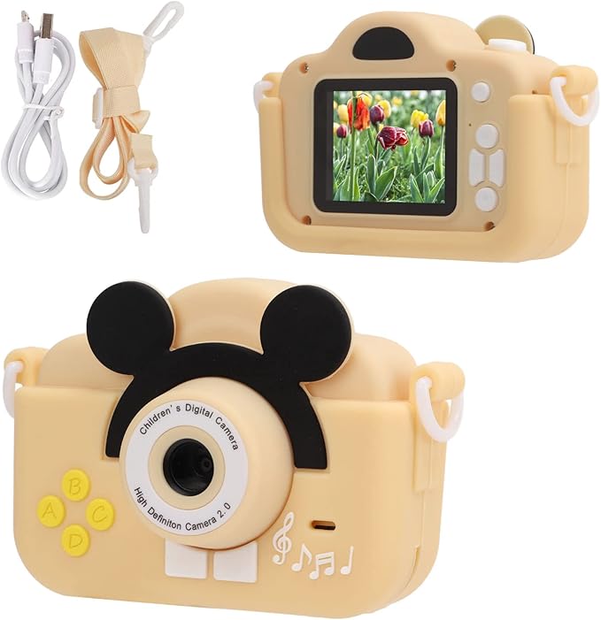 Upgrade Kids Selfie Camera, Children Camera 1080P 2 Inch HD Digital Video Camcorder, Christmas Birthday Gift for Toddler Age 3-9 Years Old Boys Girls Electronic Mini Camera Best Preschool Toys (Beige)