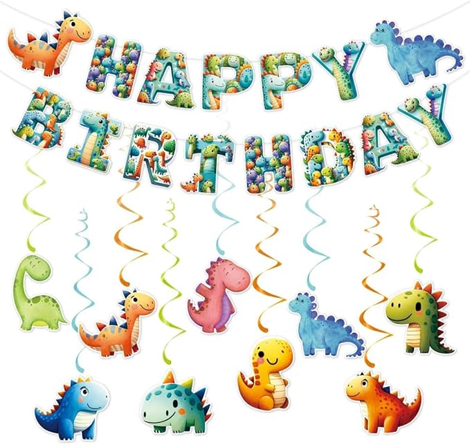 Cute Cartoon Dinosaur Happy Birthday Banner for Kids - Dinosaur Birthday Party Decorations,Dino Happy Birthday Banner Party Supplies - Boys and Girls