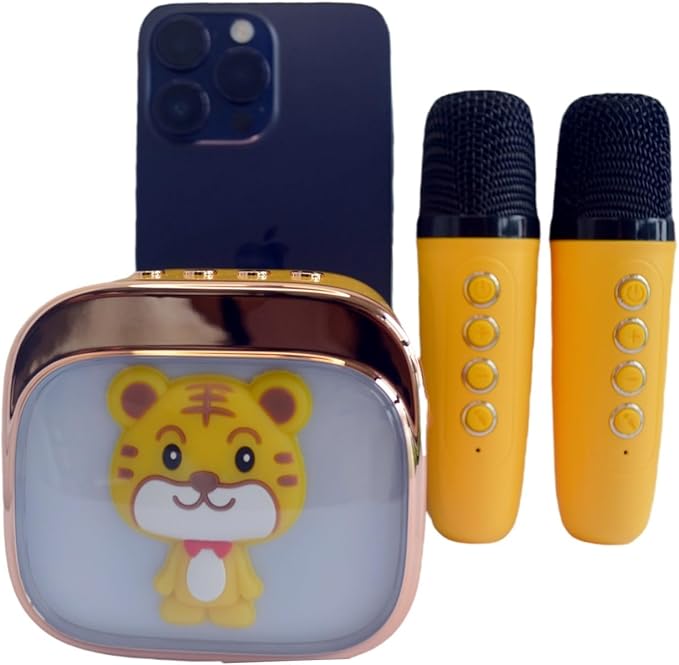 Mini Karaoke Machine for Kids Adults,Birthday Gift3,4,5, 6,7,8,9,10,11,12+Years Old,LED Portable Bluetooth Speaker with 2 Wireless Microphones,Small Music Gifts Toys for Girls Boys Singing