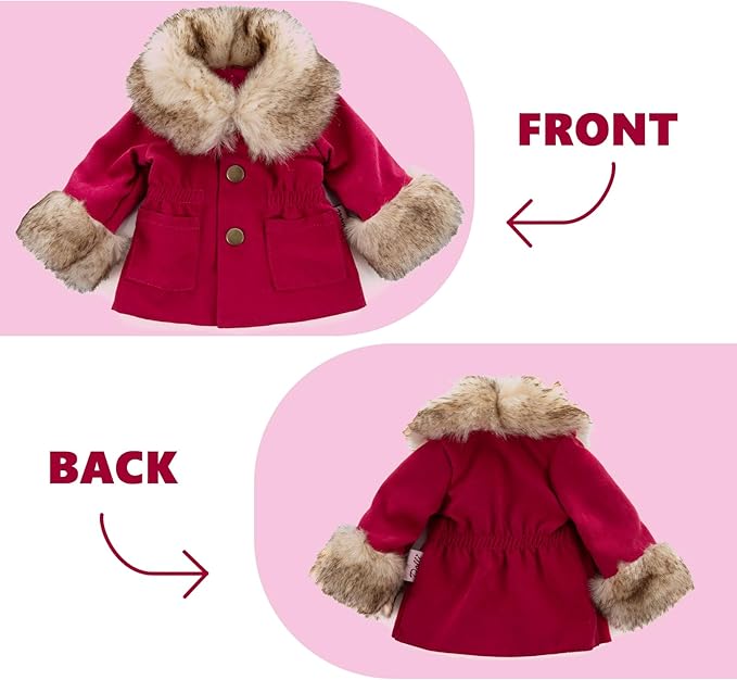 American 18 Inch Doll Clothes Set, 5-PC Fashion Red Winter Coat Set Includes Warm Coat, Shirt, Jeans, Pink Knit Hat & Knit Scarf, Outfits Casual Wear(Doll NOT Included)