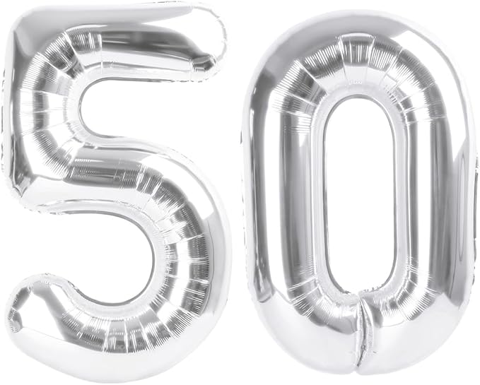 40 Inch Balloon 50 Number, Foil Silver 50th Birthday Party Decoration for Men & Women, Big Number Balloons Party Supplies for Engagement Wedding Anniversary