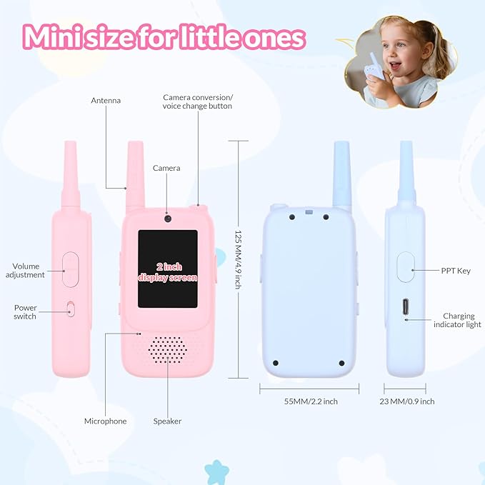 Video Walkie Talkies for Kids with Dual Cameras,2 Pack Rechargeable Kids Walkie Talkies Toys for Ages 3-9 Year Old Boy Girl, Blue+Pink