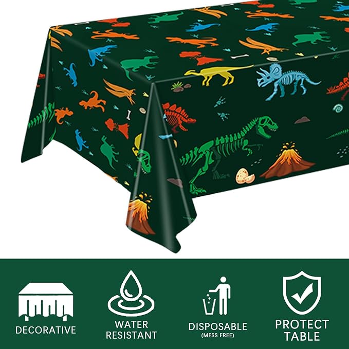 3 Pack Dinosaur Plastic Party Tablecloth, Dinosaur Birthday Decorations, Dinosaur Birthday Table Cover for Kids Boy Dinosaur Party Decorations, 54 x 108 Inch