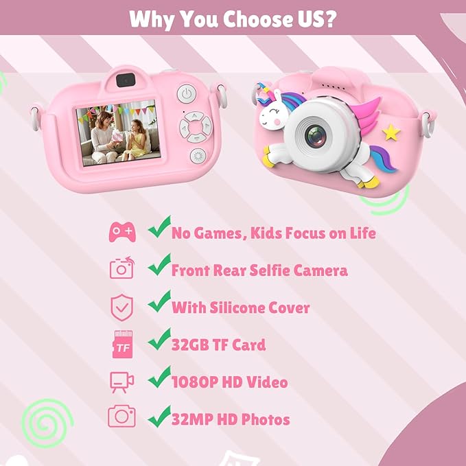 Kids Camera for Girls Toddlers, 3-12 Year Old Girl Gifts Toys, HD Digital Toddler Camera for Kids, Christmas Birthday Gifts Kid Camera Toys for 3 4 5 6 7 8 9 10 12 Year Old Girls Boys