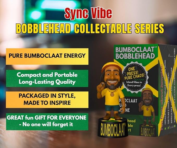 BUMBOCLAAT™ Sync Vibe Rasta Bobblehead – Jamaican Reggae Collectible Figurine | Hilarious Rasta Man Gift | Sound Effect Prank Toy for Parties & Adults – “One Press! Pure Chaos!”