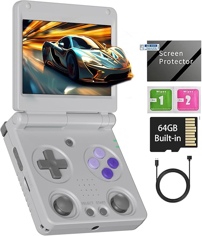 RG34XXSP Retro Handheld Game Console RG34XX SP Retro Gaming Console with 64G Preloaded 5000+ Games,3300 mAh Battey, Portable Pocket Arcade Support 30+ Simulators 5G WiFi Bluetooth HD Gray
