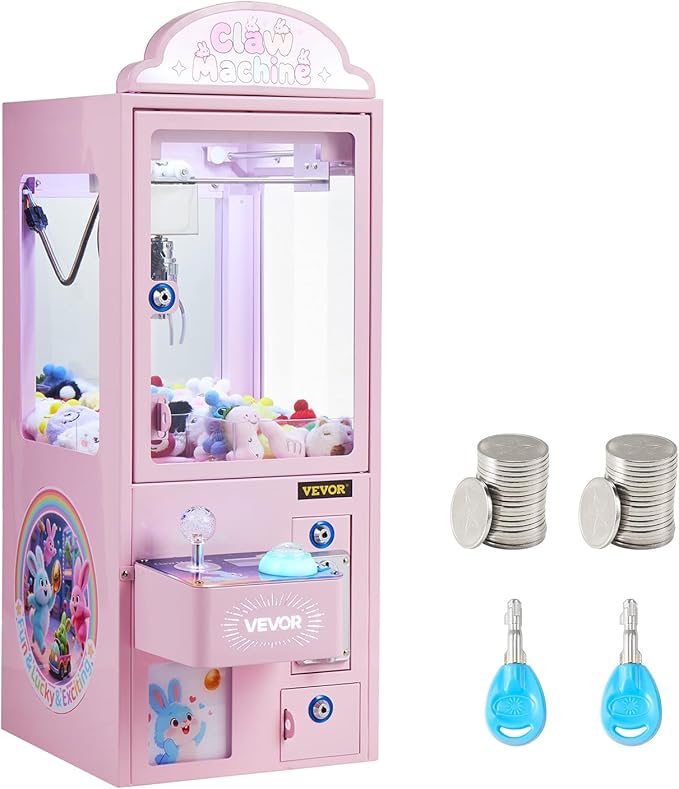 VEVOR Claw Crane Machine, Medium-Sized Arcade Game Machine with Light & Sound, Adjustable Steel Claws, Precise Toy Candy Grabber Prize Dispenser Vending Toy, for Commercial Home Parties Cinema, Pink