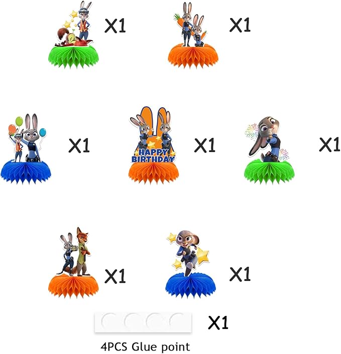 7Pcs Cute Animal Honeycomb Table Centerpiece, Movie Themed Party Supplies, 3D Cartoon Desktop Decorations, Birthday Party Decorations Supplies