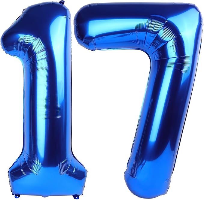Number 17 Balloon 40 Inch, Dark Blue 17th Birthday Decoration for 1 7 17 71 Men & Women, Foil Big Number Balloon for Wedding Store Anniversary Promotion Party Decorations