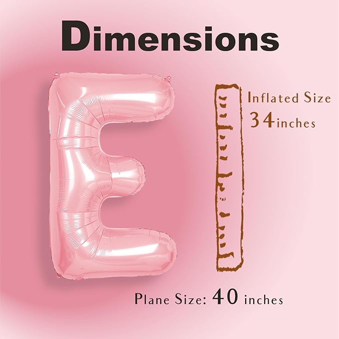 SUWEN 40 Inch Pink Large E Letter Balloons Big Foil Helium Letter Balloons A-Z Jumbo Mylar Happy Birthday Party Decorations for Girl Anniversary Party Supplies