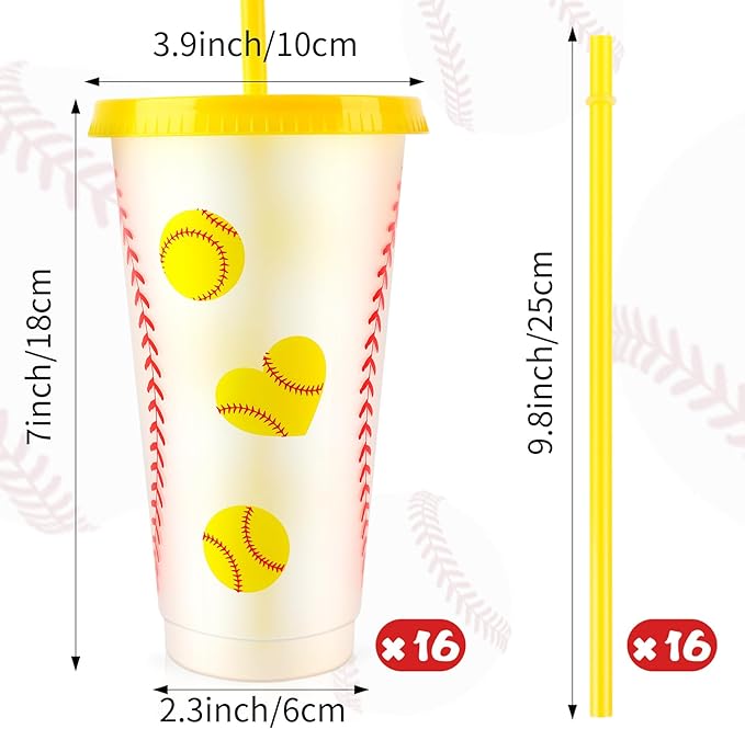 Hxezoc 16 Pieces Softball Plastic Cups Reusable Party Plastic Cups 24 oz Sports Party Gifts for Softball Game Sport Birthday Party Decoration Supplies