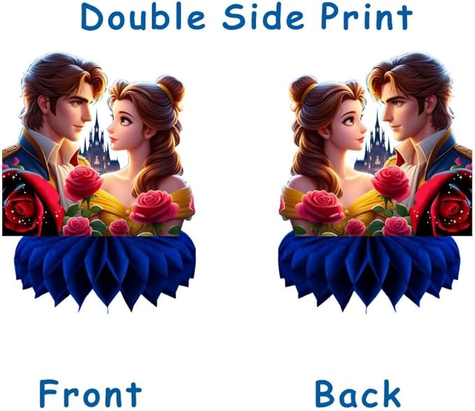 8Pcs Beauty & Beast Table Centerpieces Birthday Party Supplies Double Side Table Decorations for Girls Party Decorations