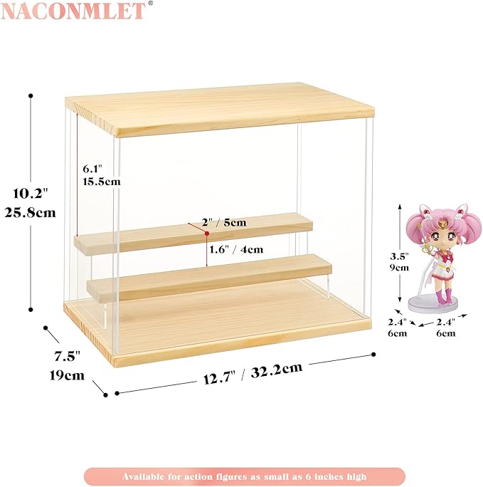 Clear Acrylic Display Case with LED Light for Figure Popmart Display-3 Tier Display Stand Dustproof Showcase Display Case for Collectibles(3 Tier-W*D*H-12.6"x7.5"x10.2"inches)