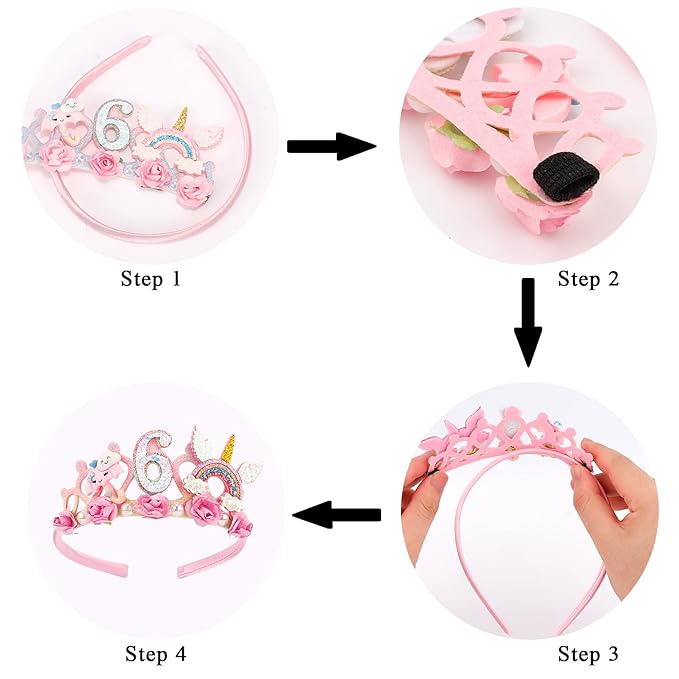 SuPoo 6th Birthday Headband Flower Crown for Girls Princess Tiara Decorations Hair Band Cute 6 Year Old Party Accessory