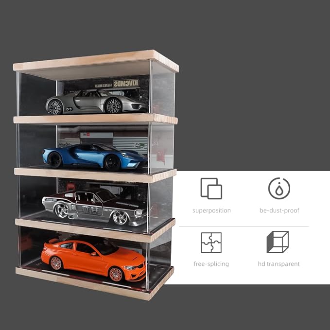 1:24 Scale 4-Tier Vehicle Display Case with Parking Lot Scene for Sports Car & Lego Collectors, Display Stand for Alloy Car Model Toy (4-Tier Auto Repair Store Scene)
