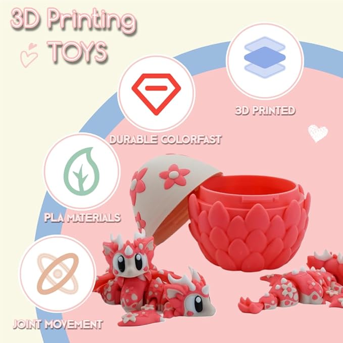 Unique 3D Printed Pink Dragon Gift – Hatching Egg Toy for Imaginative Play – Articulated Fantasy Creature Figure for Kids & Collectors (Pink 1 Egg and 1 Dragon)