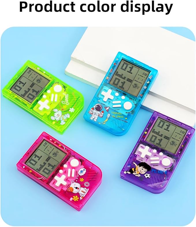 Kids Brick Game Console Small Portable Transparent Body Built-in 23 Retro Blocks Games Adjustable Difficulty/Speed Powered by 2 AAA Batteries Kids/Students Birthday Toys (Blue)
