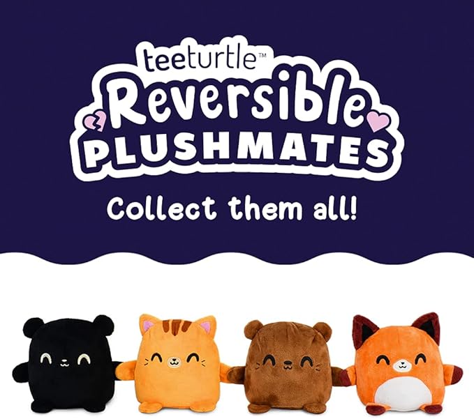 TeeTurtle | Plushmates | Cat | Orange Tabby | Happy + Angry | The Reversible Plush That Hold Hands! 4.5 inch