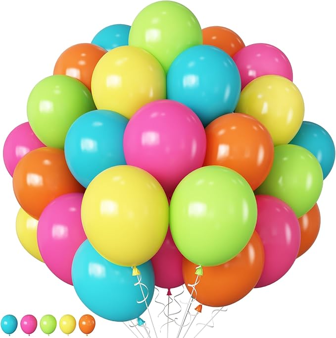 Tropical Balloons 60PCS Summer Hawaiian Balloon Colorful Neon Hot Pink Green Teal Orange Multicolor Latex Helium Ballon for Birthday Baby Shower Aloha Luau Pool Tropical Party Decorations