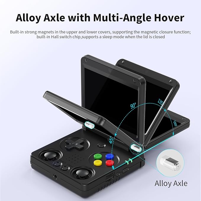 Doriteney Flip Retro Handeld Video Game Console 3.4" IPS Screen 64GB TF Card Preload Electronic Games, Support WiFi Bluetooth HD Black Flip