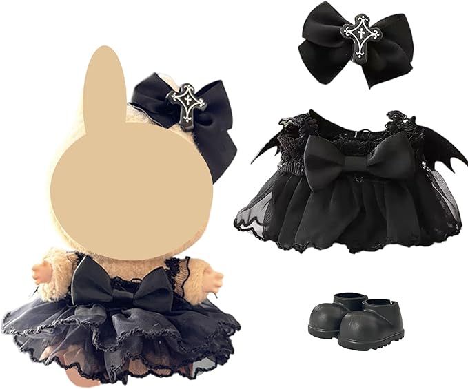 3 Sets Magic Dress-Up Clothes for 17cm Dolls, Bat, Witch, Bunny, Cat & Fantasy Outfits, 6.7-Inch Plush Doll Accessories with Colorful Shoes and Glasses, Kawaii Idea (No Dolls)