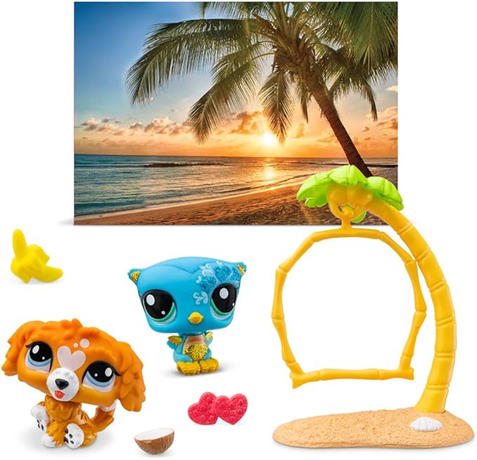 Bandai Littlest Pet Shop Petfluencer Sunset Pals Petfluencer Set Contains 2 LPS Mini Pet Toys 4 Accessories 1 Backdrop 1 Collector Card and 1 Virtual Code Collectable Toys for Girls and Boys