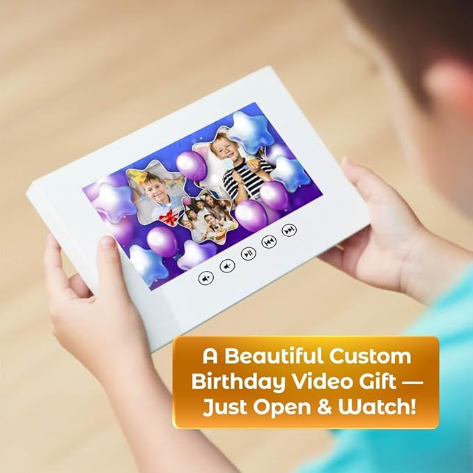 Personalized Birthday Video Greeting Card to Boys – Upload Photos to Create a Custom Slideshow – Fun Gift for Son, Grandson or Nephew – 7” Screen, 8GB Memory, USB Rechargeable