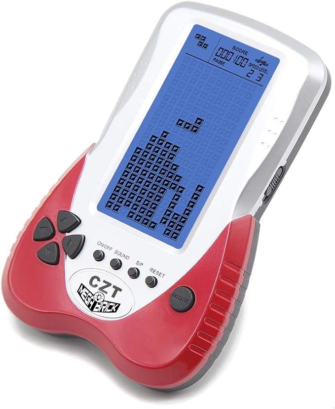 CZT Retro Brick Game Console Big Blue Backlight Screen Built-in 23 Games Tank Battle/Racing Can Plug Headphone Nostalgic Puzzle Pocket Handheld Porable Machine Children's Toys (Red)