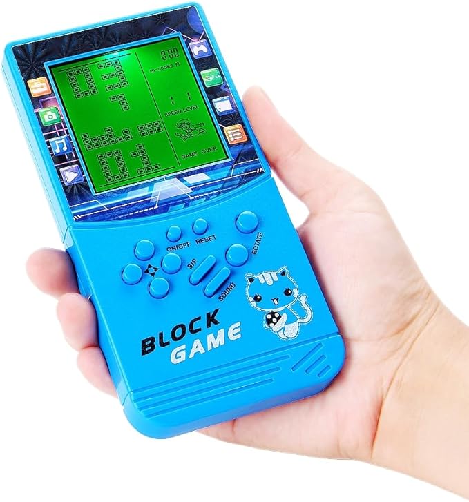 CZT Green Light Large Screen Retro Brick Game Console Built-in Classic Nostalgic Puzzle 999 in 1 Block Game Room/Outdoor/Travel Good Partner Children/Student Gifts (Blue)