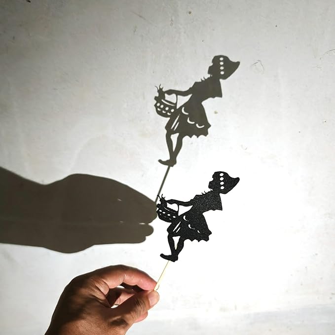 Shadow Puppet Theater Set – 20-Piece Fairy Tale Silhouette Kit with Felt Cutouts, Sticks & Dots – DIY Storytelling Shadow Play for Kids, Classroom, Family Craft Activities