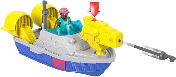 Fisher-Price Imaginext Jurassic World Rebirth Aquachomp Chase Mosasaurus 18-inch Dinosaur Toy with 3-inch Action Figure, Launcher Boat & 2 Projectiles