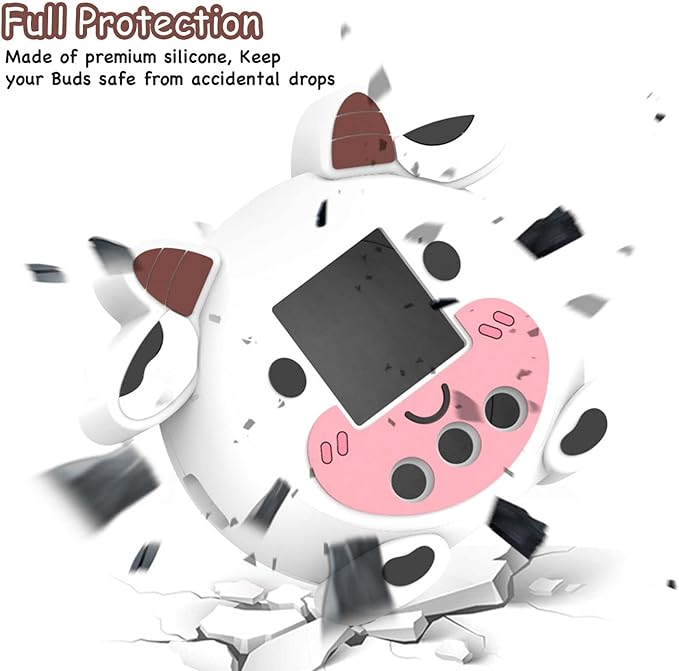 Silicone Protective case for Punirunes Interactive Digital Toy, Cute Cartoon Cow Design Skin Sleeve for Punirunes Electronic Pets Machine, with Lanyard Easy Carry,Scratch Shock Protection (White)