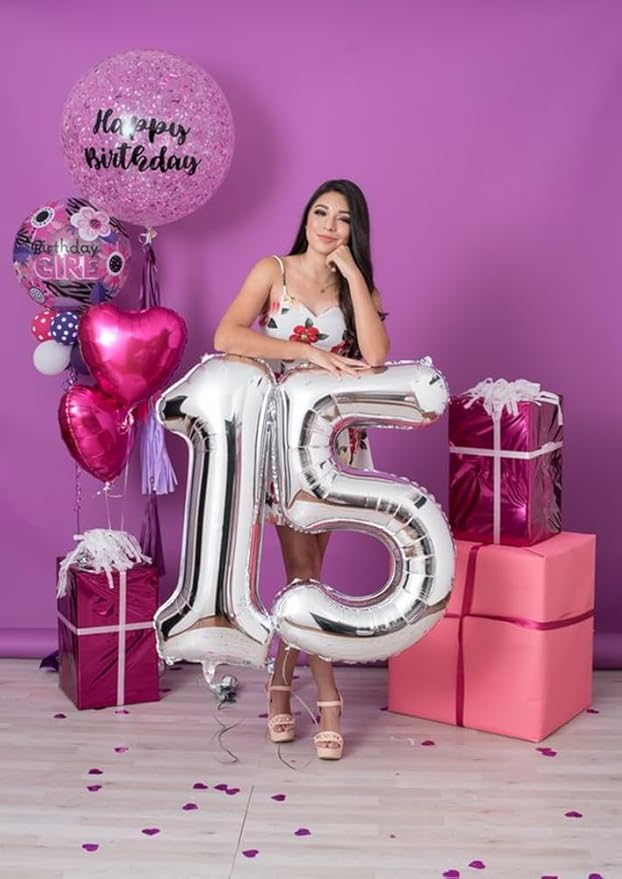 Number 6 Balloon 40 Inch, 6 7 Six Seven Birthday Decorations, 6th Birthday Balloon for Boy Girl, Silver 16 60 61 65 Numbers Balloons Graduations Anniversary Supplies