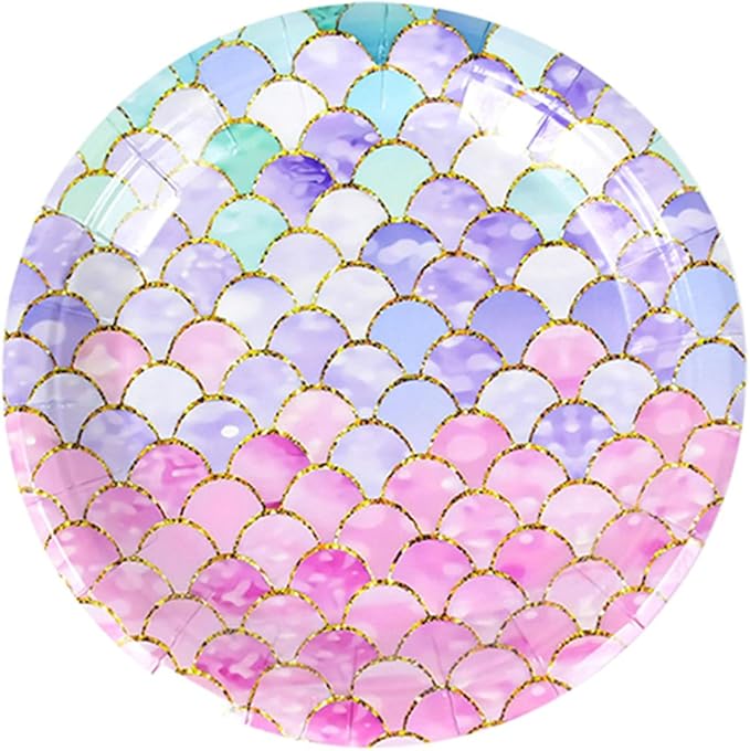 MaitianGuyou Mermaid Birthday Decorations,40 Pack Paper Plates for Baby Shower Party Supplies Mermaid Under the Sea Theme Party Disposable Dinnerware Plates for Mermaids Princess Birthday(7 Inch)