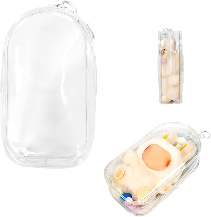 Clear Display & Storage Case for 17cm Doll – PVC Bag with Detachable Keychain for Collectible Toys and Cosmetics, Portable cases for Travel or Home Decor (7 Inches)