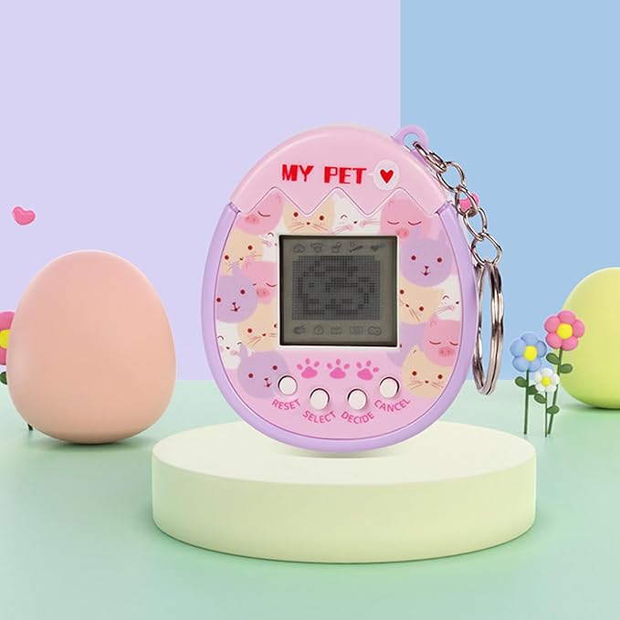 90s Toys Nostalgia, Game Machine with Keychain, Circular Design Compressive and Anti Drop Technology Equipped Multiple Game Modes, Digital Pet for Children Adult (Pink)