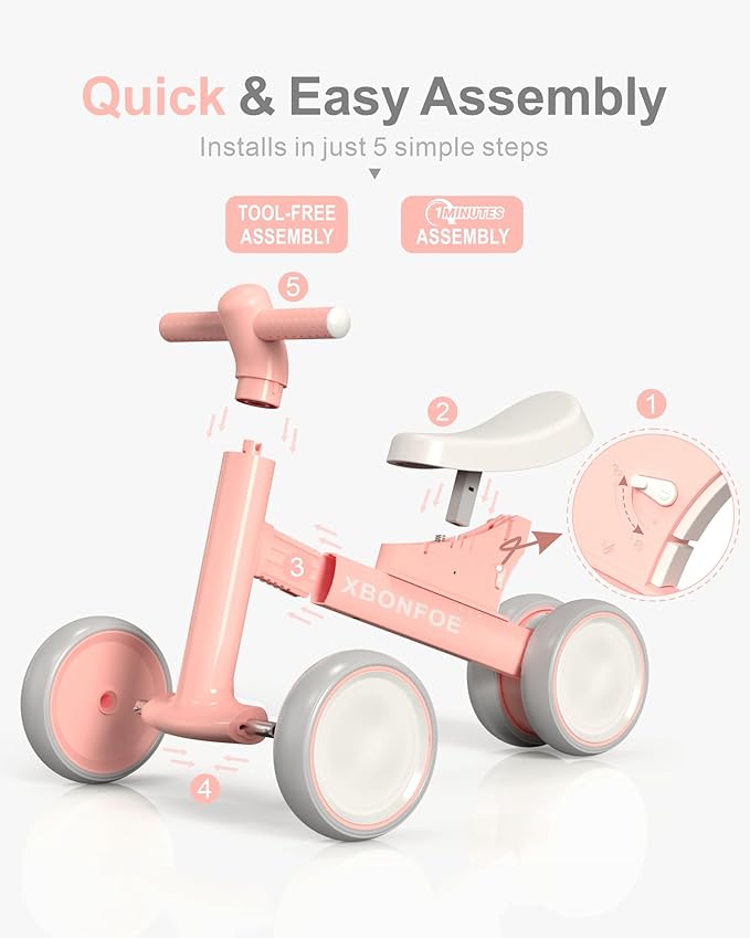 Baby Balance Bike for 1 Year Old Boys Girls, 10-24 Month Toddler Balance Bike, Baby Bike with No Pedal 4 Silence Wheels, First Ride on Toys with Adjustable Soft Seat, First Birthday Gifts