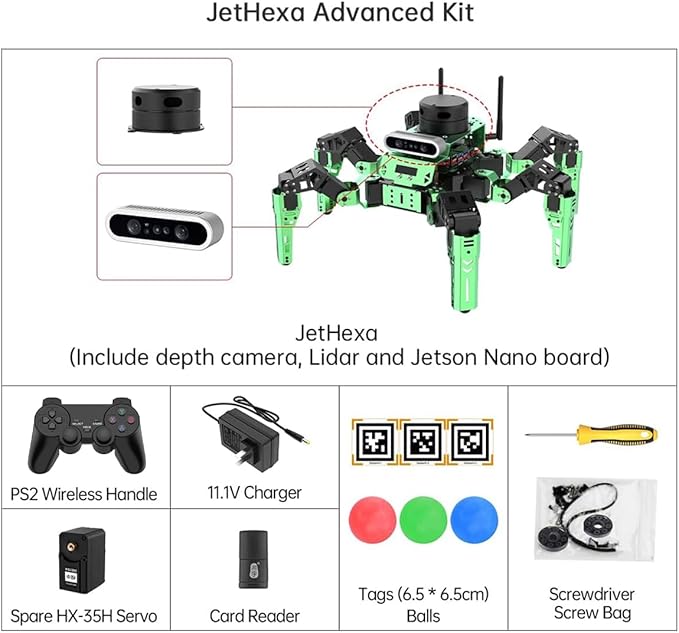 Hiwonder JetHexa Hexapod Robot Kit for Jetson Nano 3D Depth Camera, G4 Lidar and Lidar Mapping Navigation ROS AI Robot Kit (Advanced Kit)