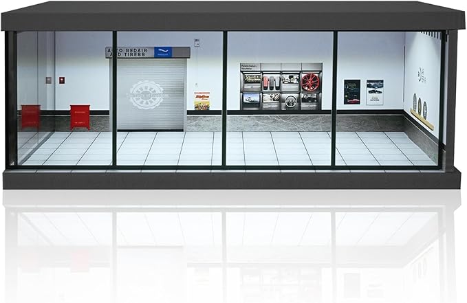 1/64 Diorama Car Garage, LED Lighting City Showroom, 1/64 Scale Diecast Car Parking Lot Storage, Scene Display Model Collection Gift (Repair Shop)