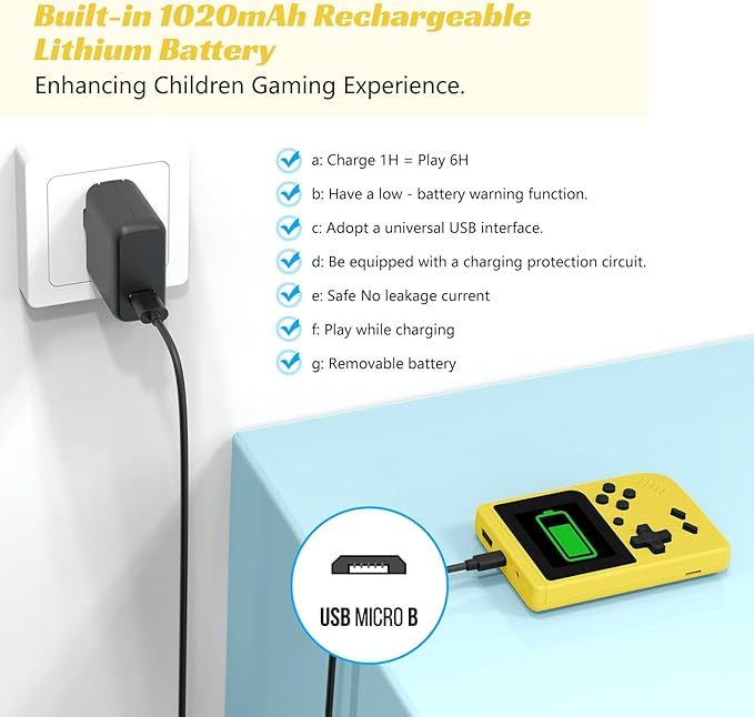 Retro Handheld Games Console, Built-in 400 Video Games,Mini Portable Video Gaming Player with 3.0 Inch IPS Screen, Rechargeable Battery (Yellow)