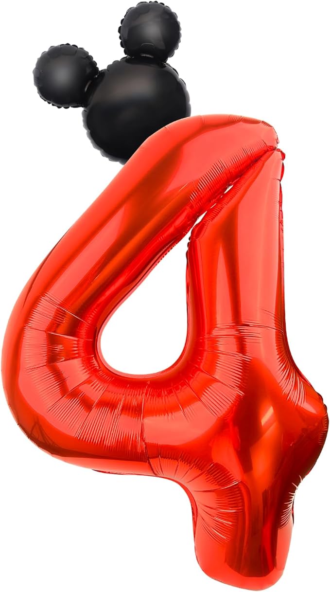 Mouse Number 4 Balloon 40 Inch Red Number 4 Balloon Mini Mouse Head Balloon for 4th Birthday Party, Black Red Large Number 4 Foil Balloon for Baby Shower Anniversary Supplies Decorations