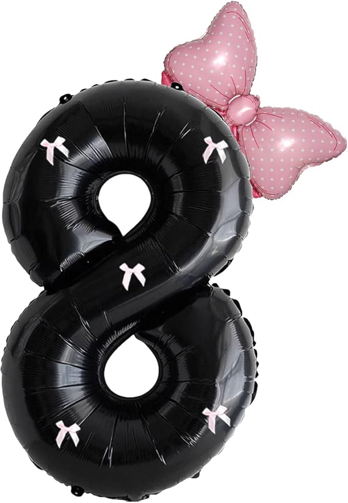 PLAP Birthday Number Balloon Bow Black Party Supplies 32 "Birthday Number Decoration (Black pink number 8)