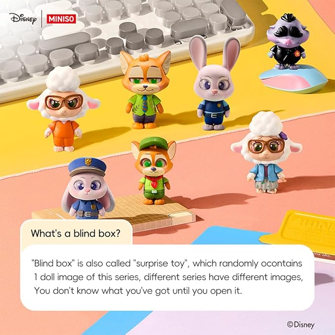 MINISO Disney Zootopia Daily Time Dressing Up Series Figure Blind Box, Mystery Animal Figurines, Surprise Box Figure Model Zootopia Blind Box Toy, Disney Figures for Home Decor Birthday Gifts (Random)