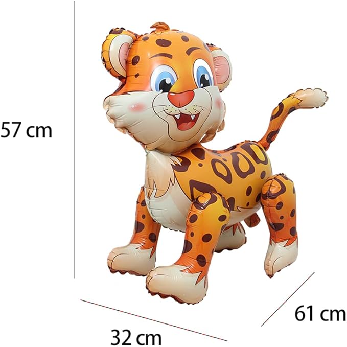 4D Walking Balloons Animal Foil Balloon Lion Panda Alpaca Cow Horse hippo leopard Ballon Jungle Forest Zoo Theme Baby Shower Birthday Party Supplies (4D Leopard)