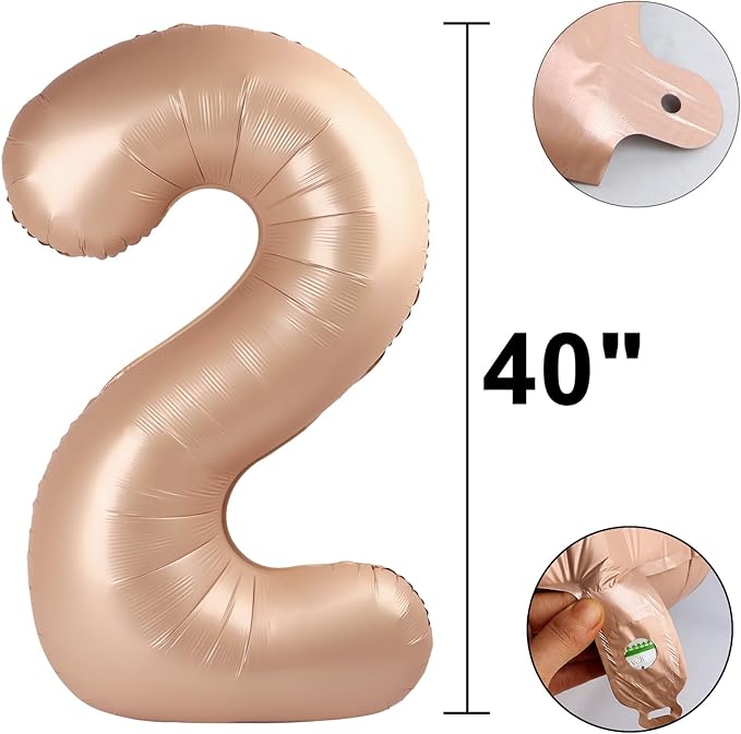 40 Inch Caramel Balloon Number 2 Balloon,Number Balloons Big Giant Jumbo Number 2 Foil Mylar Balloons for 12th Birthday Party Anniversary Events,Wedding Anniversary Party Decorations