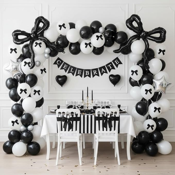Black Bow Balloons for Bow Party Decorations, 3pcs Giant Black Coquette Mylar Foil Balloon for Coquette Birthday Decorations Bridal Baby Shower Wedding Bachelorette RIP to My 20s Decor Supplies