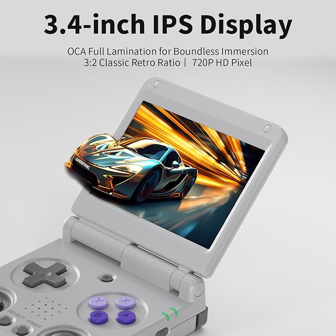 RG34XXSP Retro Handheld Game Console Linux 3.4 inch IPS Screen 720*480 5000+ Classic Games 64G Card RG 34XXSP Retro Gaming Console Handheld 3300mAh Battery Compatible with WiFi HDMI Bluetooth Grey