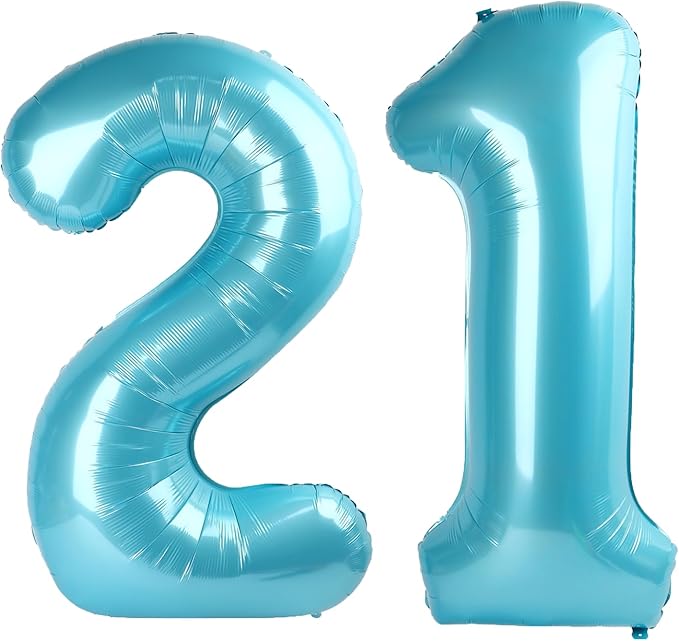 40 Inch Light Blue Number 21 Digital Balloon,Jumbo Mylar Foil Helium Balloon for 21 Balloons for Birthday Party,Wedding Anniversary Party Decorations